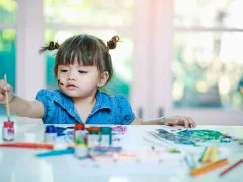 a child painting on a table