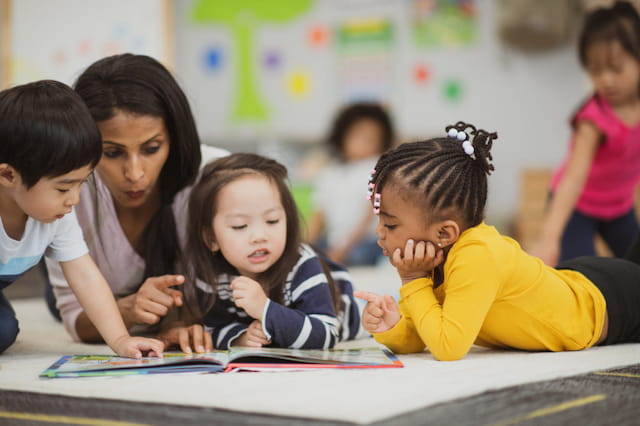 a group of children in a classroom