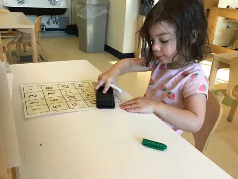 a girl sitting at a table