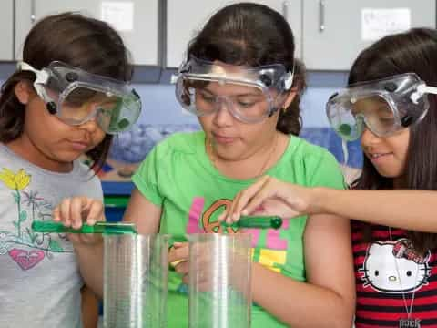 a group of girls wearing goggles