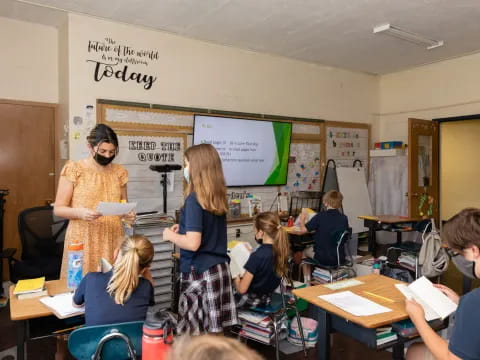 a group of people in a classroom