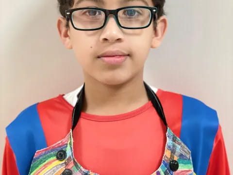 a boy wearing glasses
