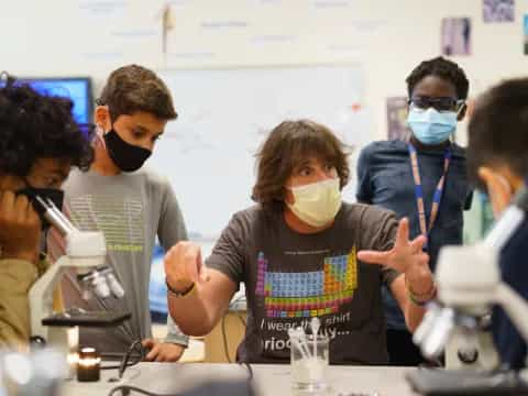 a group of people wearing masks