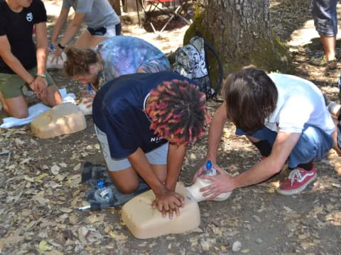 a group of people digging in the dirt