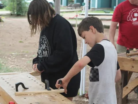 a group of people working outside