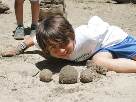 a child playing with rocks