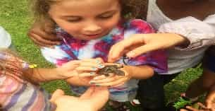 a girl holding a turtle