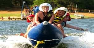 a group of people in a raft