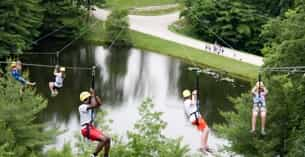 a group of people on a swing