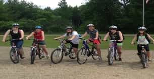 a group of people on bikes