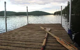 a wooden dock over water