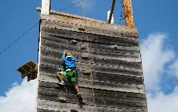 a man climbing a set of stairs