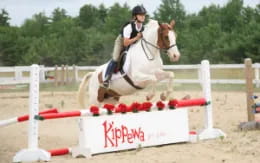 a person riding a horse over a jump