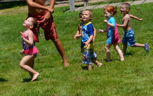 a group of children running
