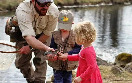 a man and a couple of children fishing