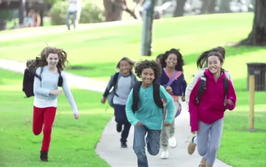 a group of people running