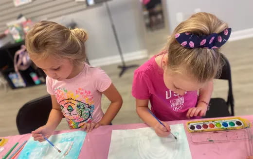 a couple of young girls painting