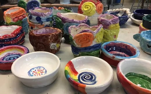 a group of colorful bowls