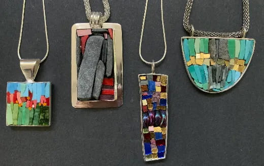 a group of necklaces