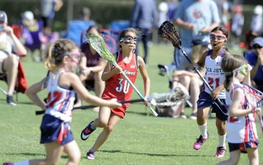 a group of women playing lacrosse