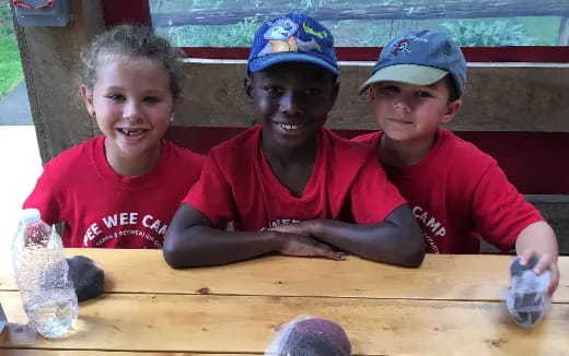 a group of kids sitting at a table