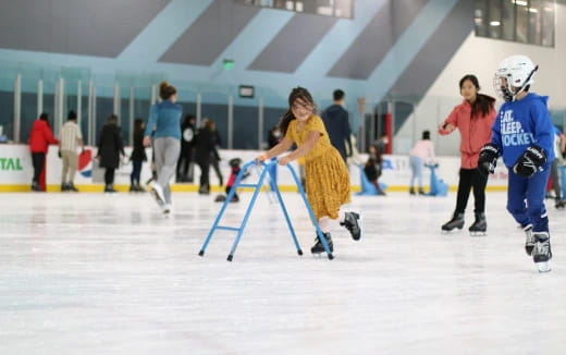 a group of people ice skating