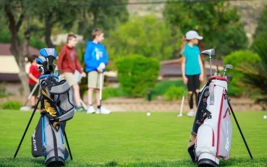 a group of people playing golf