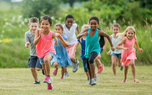 a group of children running