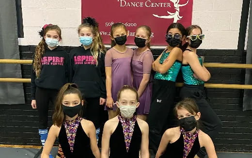 a group of women wearing masks