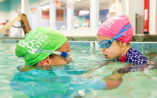 a couple of children in a pool