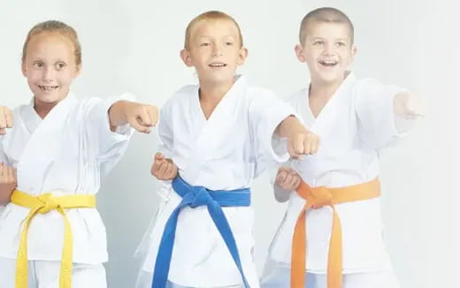 a group of boys in karate uniforms