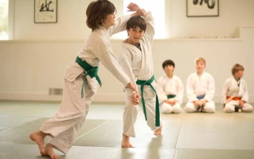 a group of people in karate uniforms