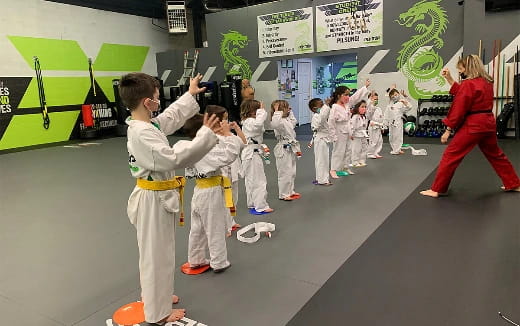 a group of children in a karate class