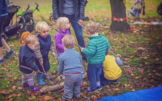 a group of children playing outside