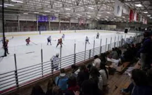 a hockey rink with people watching