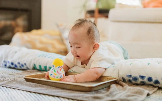 a baby reading a book
