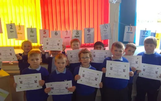 a group of children holding signs