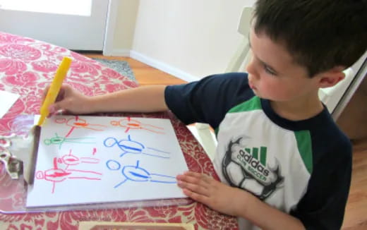a child drawing on a paper