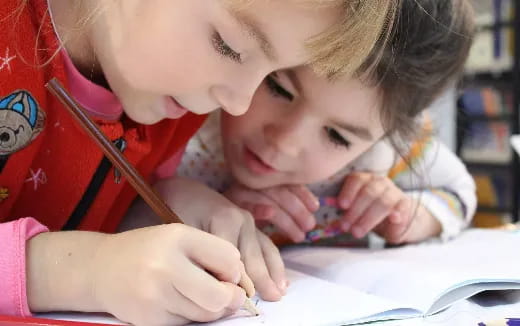 a young girl and a young boy looking at a computer screen