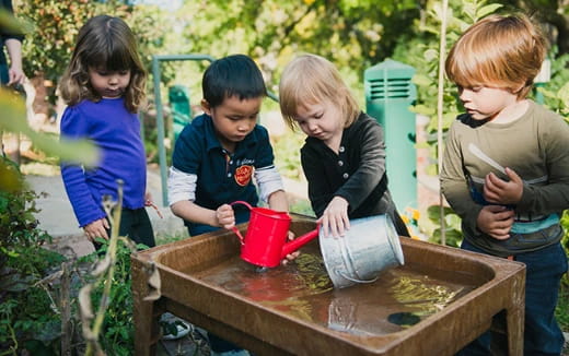a group of children working in a garden