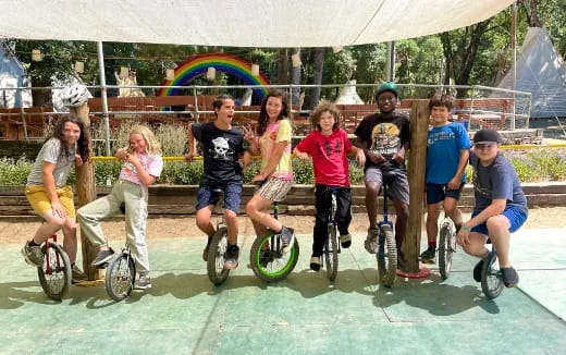 a group of kids on bicycles