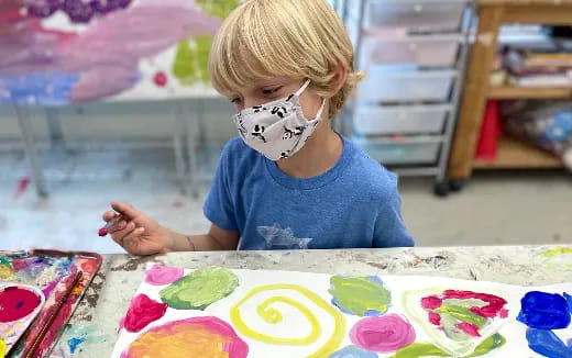 a child painting on a table