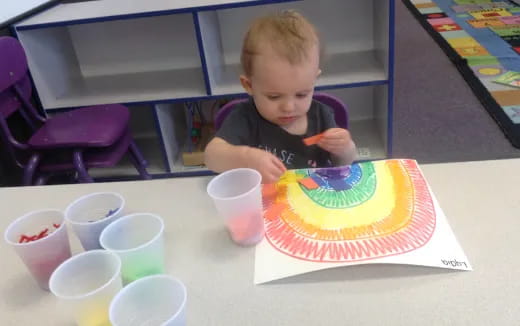 a child painting on a table