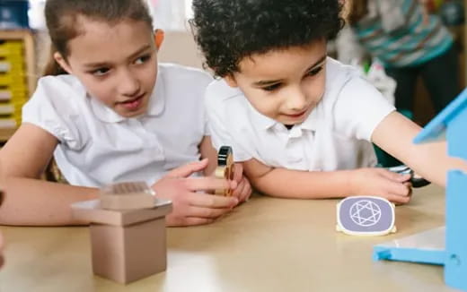 medium shot of kids playing with toys