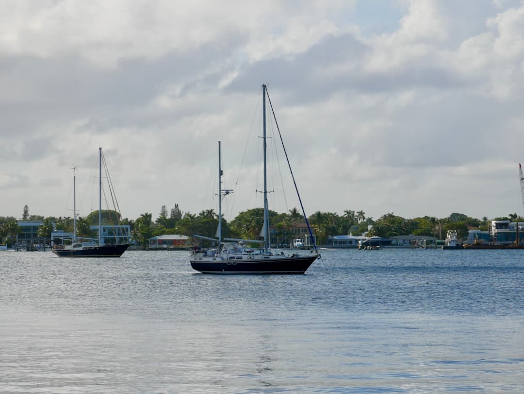 a couple of boats floating on top of a body of water