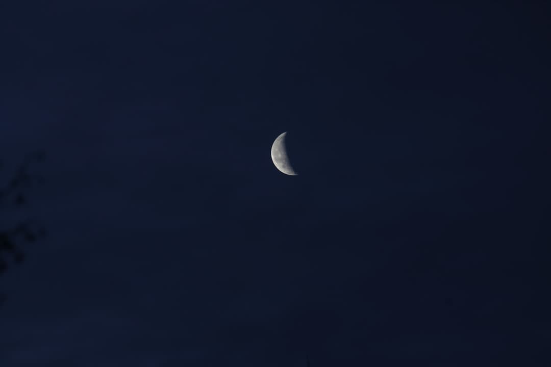 a half moon is seen in the night sky