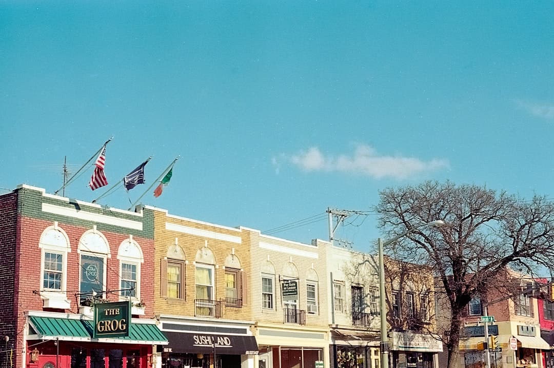 a row of buildings on a city street