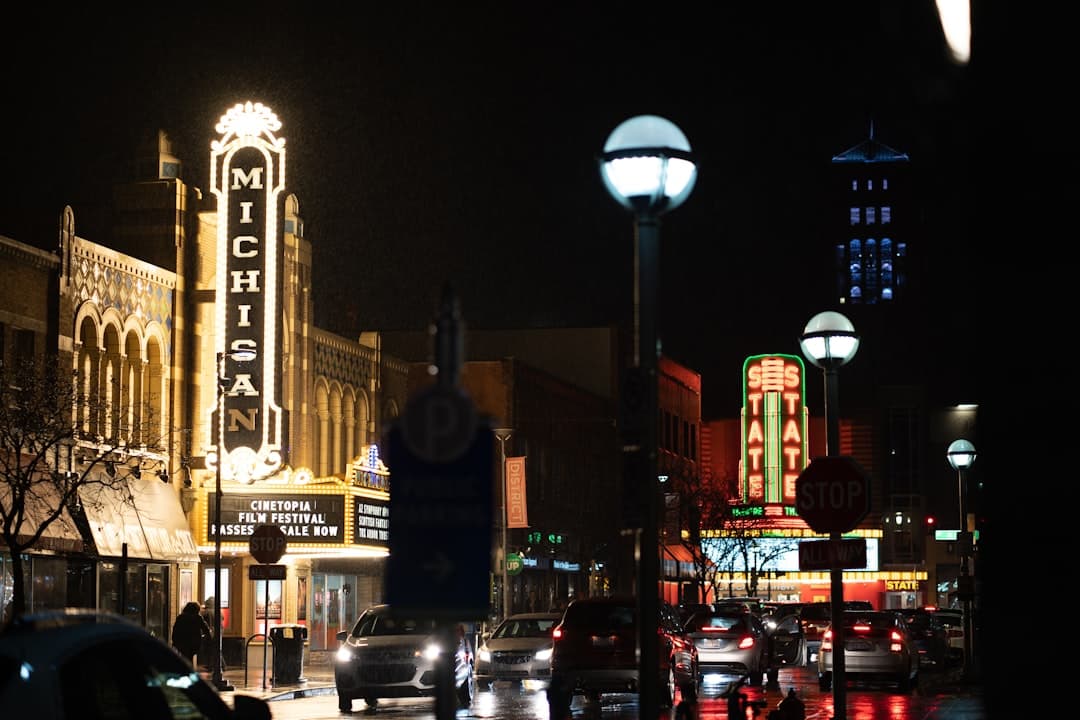 a city street at night