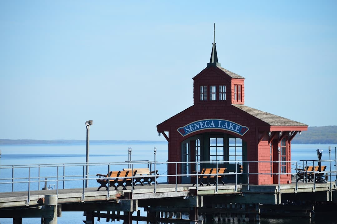 a red building on a pier