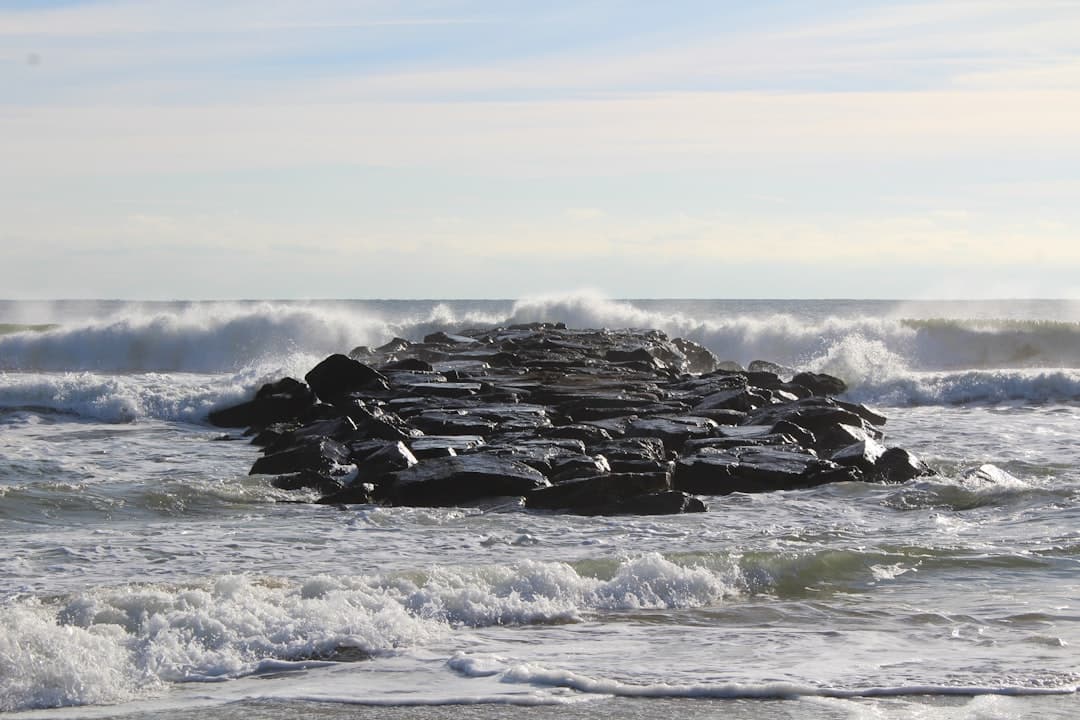 waves crashing on rocks